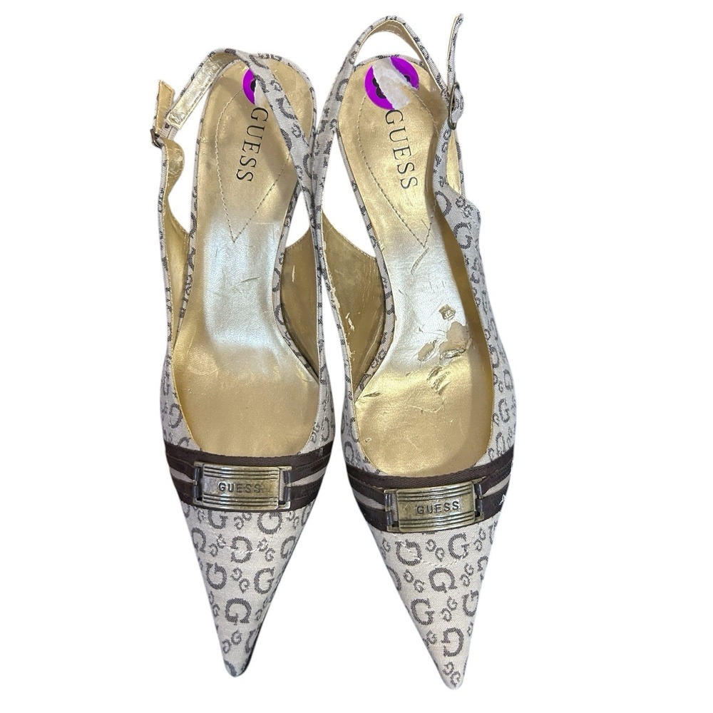 Guess Slingback Pumps Logo Pattern Sz 8.5